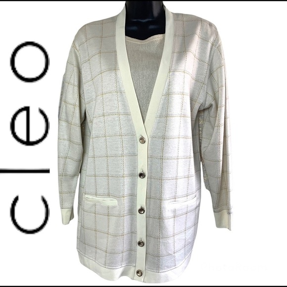 Cleo Ivory/Gold Shimmer Knitted Duster With Matching gold Top Size S - Picture 1 of 12
